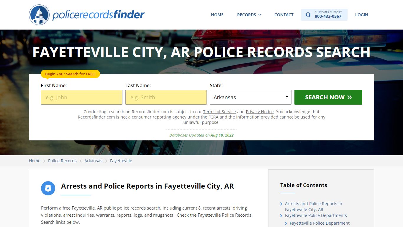 FAYETTEVILLE CITY, AR POLICE RECORDS SEARCH